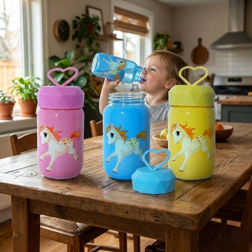 Cartoon Diamond Glass Cup – Cute Leak-Proof Bottle (Random color)