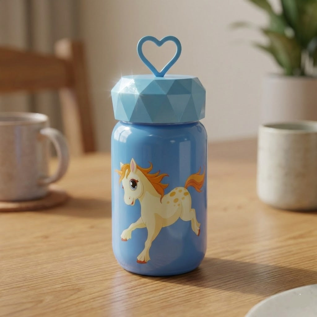 Cartoon Diamond Glass Cup – Cute Leak-Proof Bottle (Random color)