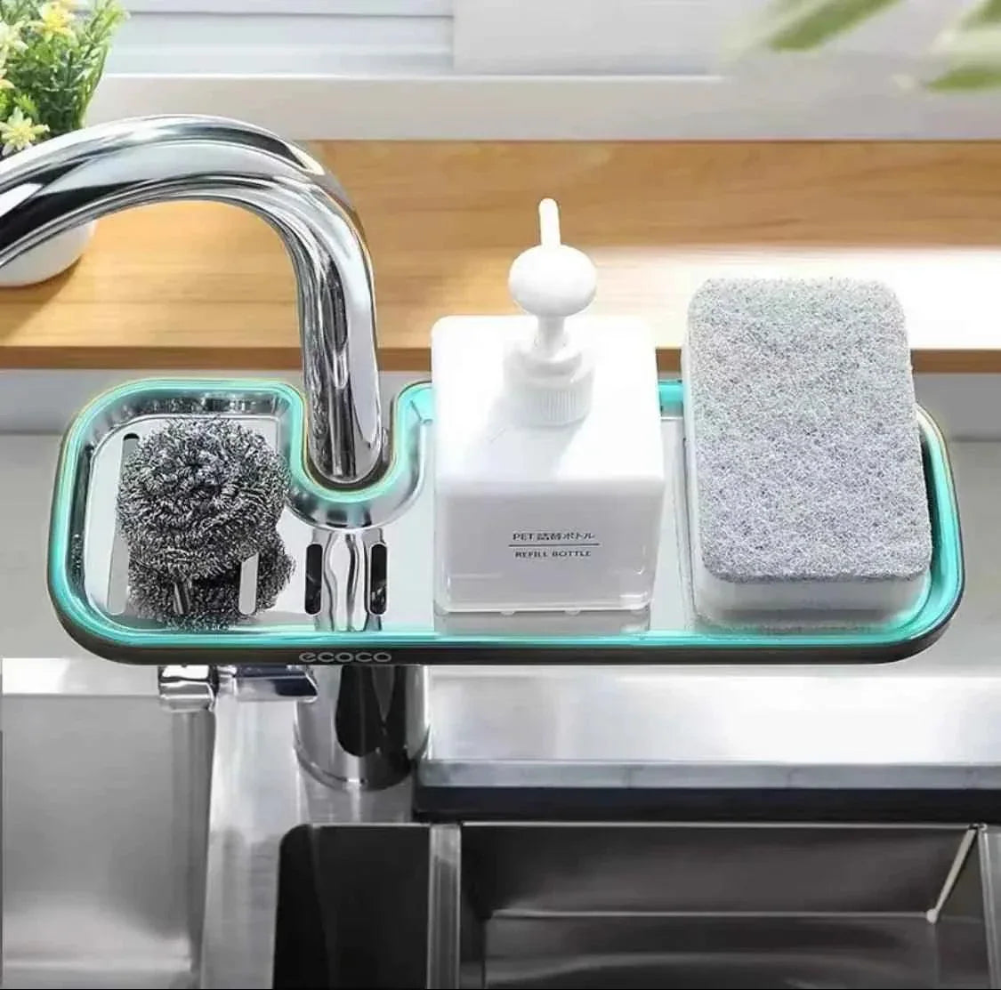 Stainless Steel Kitchen Rack - Faucet and Sponge Storage Shelf for Dish Cloths. - Clarify.pk