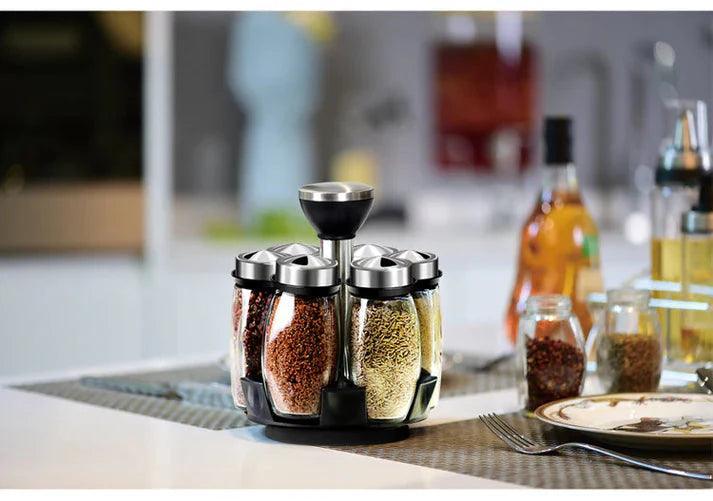 Premium Spice Rack - Rotating Spice Rack Set with 6 High-Quality Containers for Easy Access