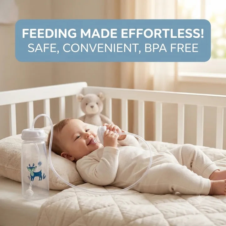 Hands-Free Baby Bottle Feeder with Flexible Tube & Silicone Nipple – Anti-Colic Feeding System