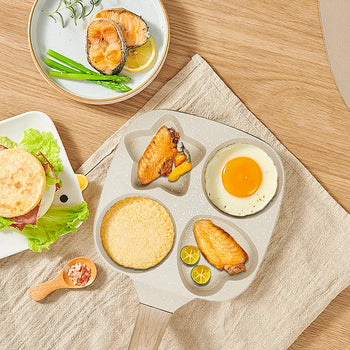1PC Home Creative Porous Frying Pan Medical Stone Non-Stick Wood Grain Handle Breakfast Mini Egg Dumpling Pan