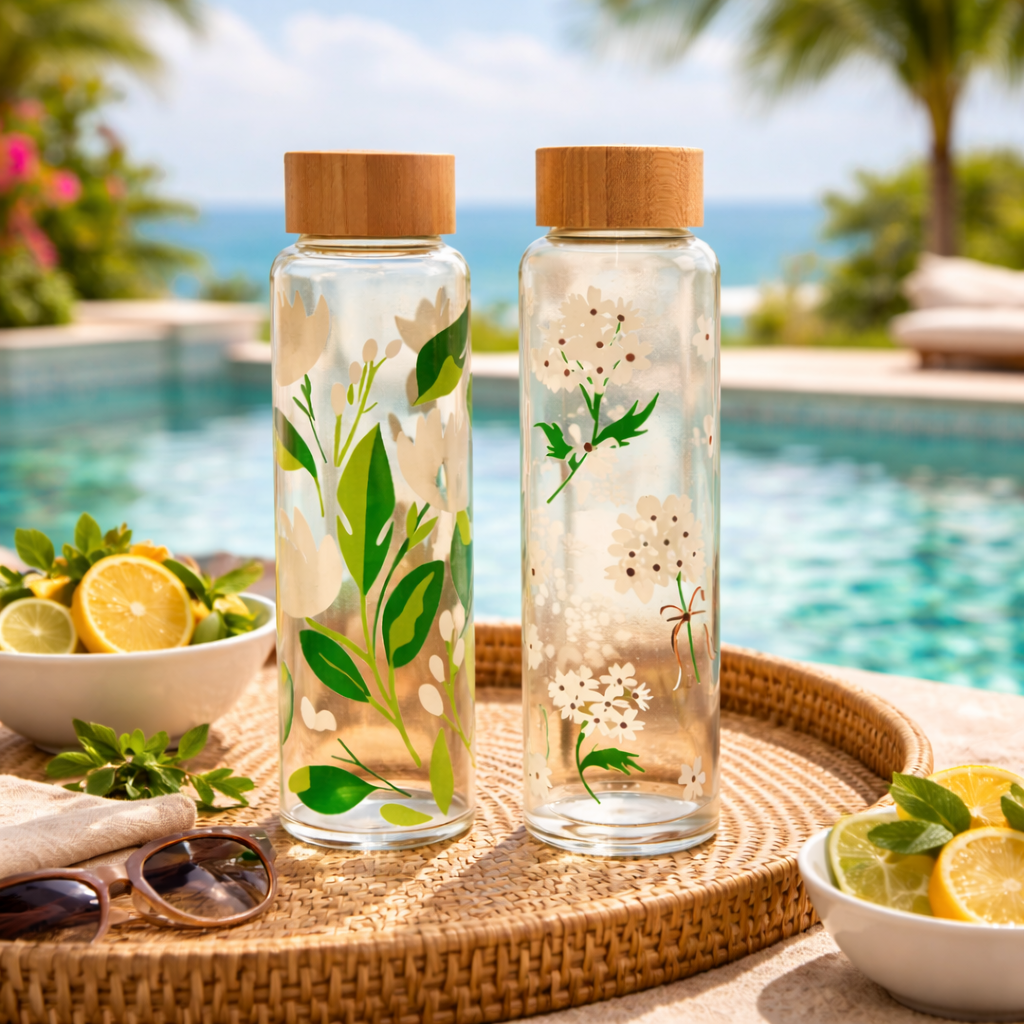 Eco-Friendly Borosilicate Glass Water Bottle with Bamboo Lid – 500 ML