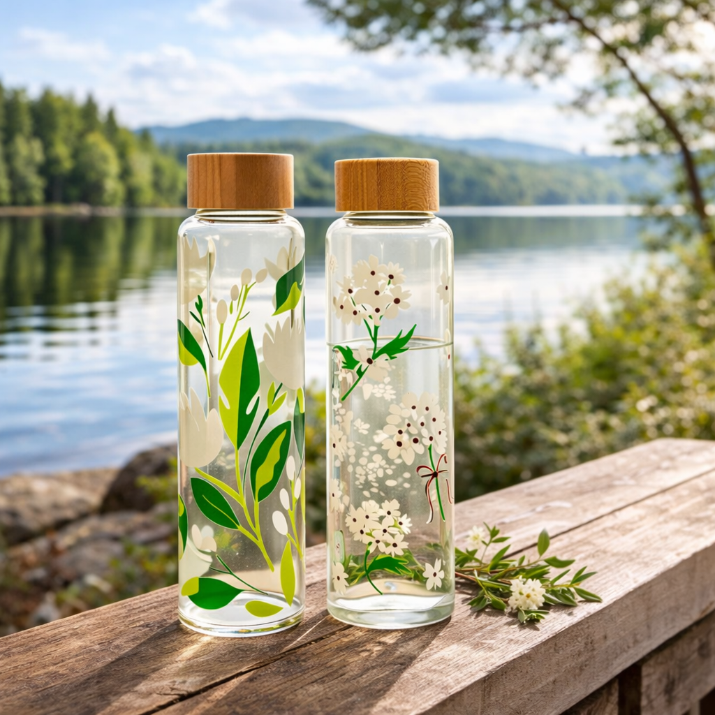 Eco-Friendly Borosilicate Glass Water Bottle with Bamboo Lid – 500 ML