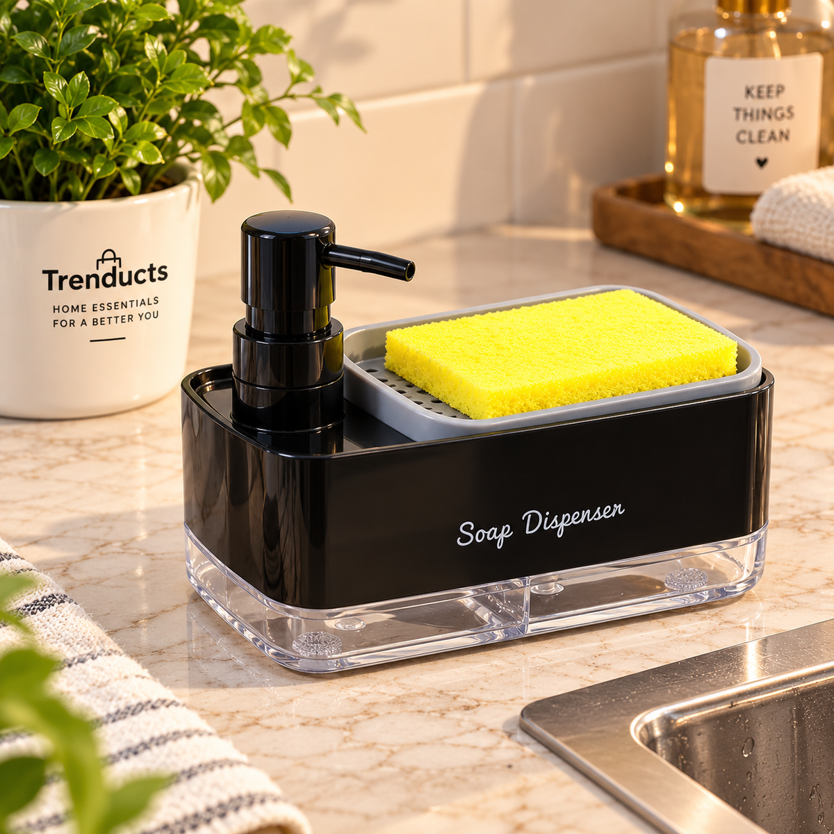 2-in-1 Soap Dispenser with Sponge Dispenser Holder – Kitchen Sink Organiser
