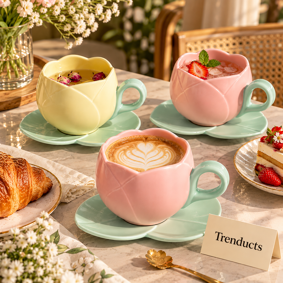 Tulip Cup and Saucer Set with Leaf-Shaped Saucer
