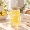 Cute Bow & Daisy Glass Sipper with Bamboo Lid