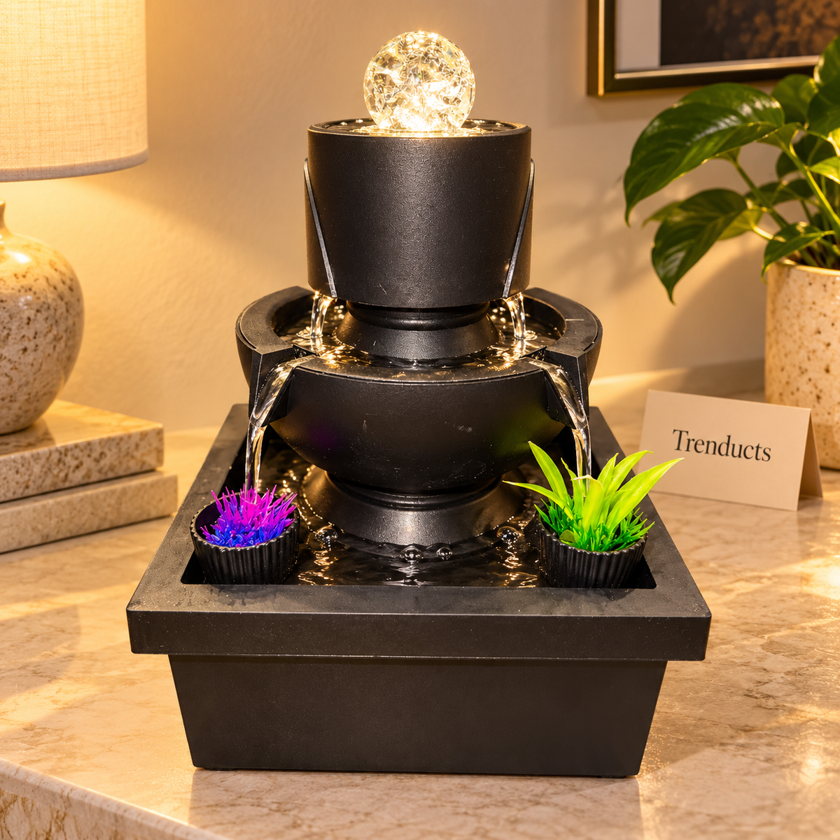 Gold Crystal Ball Tabletop Fountain with Spinning Ball & LED – Luxury Indoor Water Feature