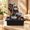 4-Tier Tree Trunk Tabletop Fountain with Stone Bowls – Driftwood Indoor Water Feature