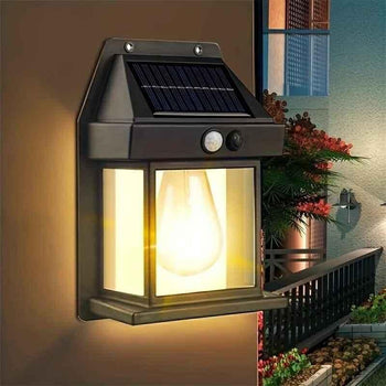 Solar Outdoor Motion Sensor Light - Waterproof Wireless Dusk-to-Dawn Lantern with Tungsten Filament for Gardens and Villas, Sun-Powered Induction - Clarify.pk