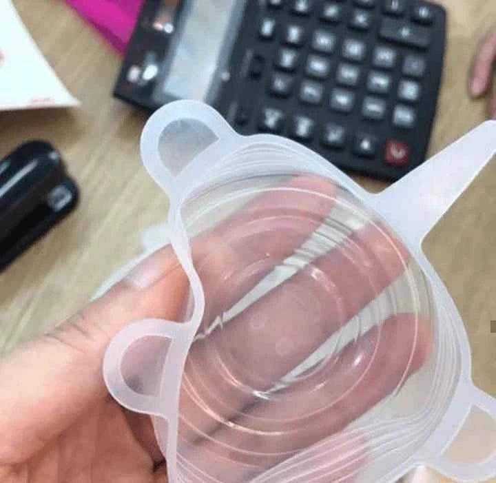 Pack of 6 Transparent Round Silicone Stretch Lids for Food Storage, Reusable and Durable Covers for Bowls, Cups, and Cans