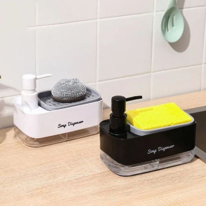 2-in-1 Soap Dispenser with Sponge Dispenser Holder – Kitchen Sink Organiser