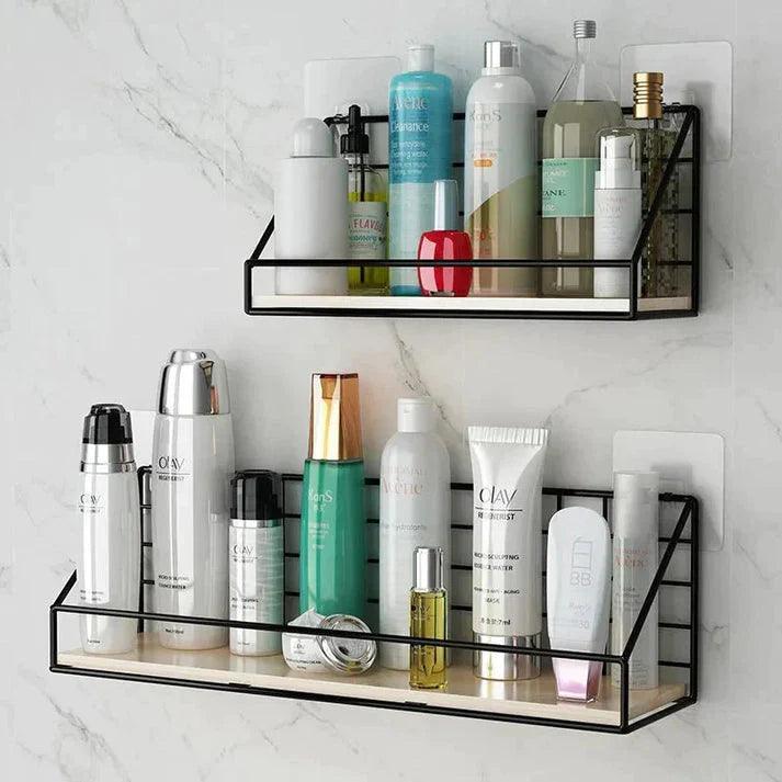 Metal Grid Wall Shelf with Wooden Base for Stylish Home Storage - Clarify.pk