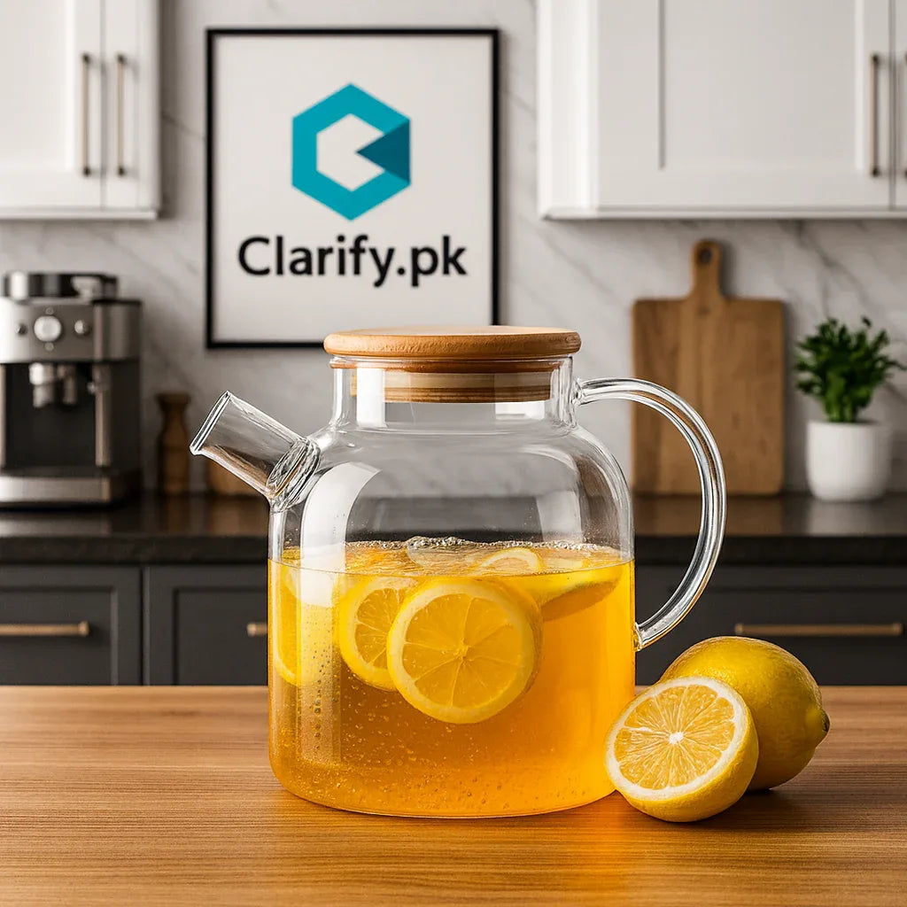 Premium 1800ml Glass Kettle with Wooden Lid - Clarify.pk