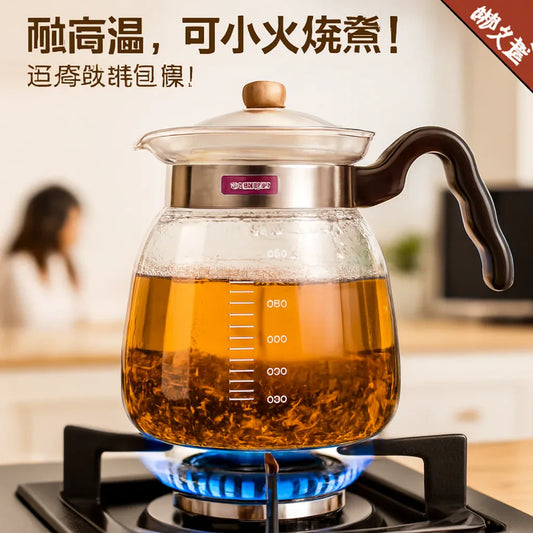 1000ml Heat-Resistant Glass Kettle with Wooden Handle - Clarify.pk