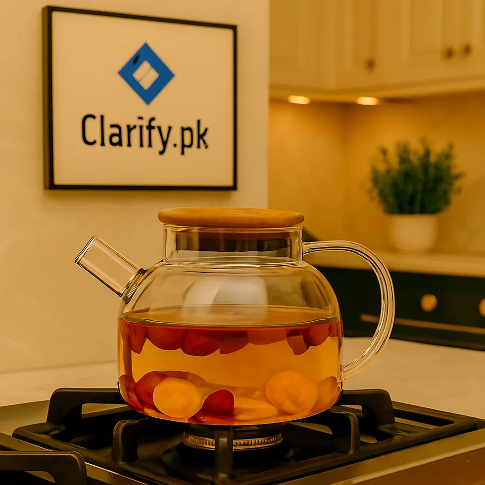 Premium 800ml Glass Kettle with Bamboo Lid - Clarify.pk