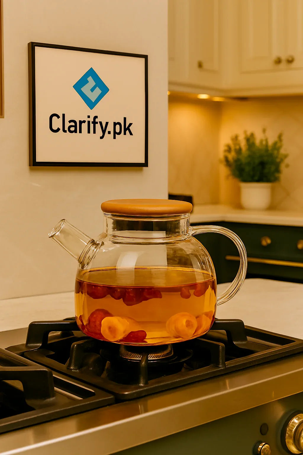 Premium 800ml Glass Kettle with Bamboo Lid - Clarify.pk