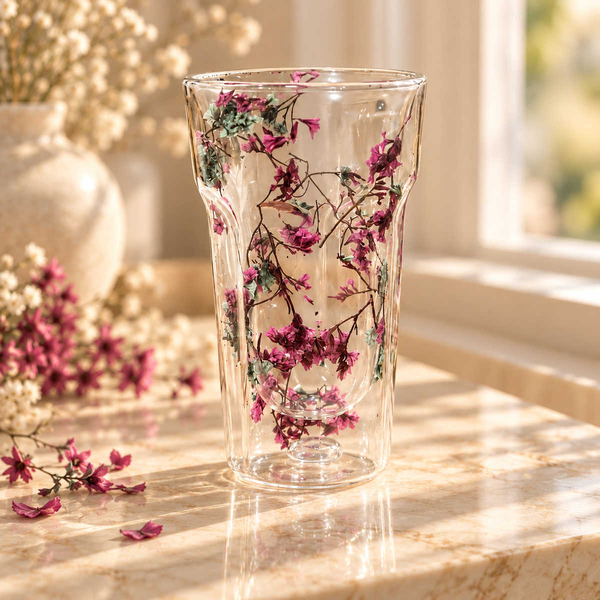 Floral Double-Wall Glass Tumbler Glass