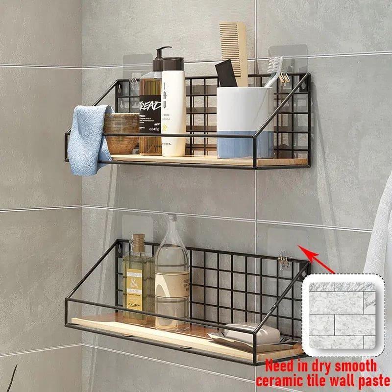 Metal Grid Wall Shelf with Wooden Base for Stylish Home Storage - Clarify.pk