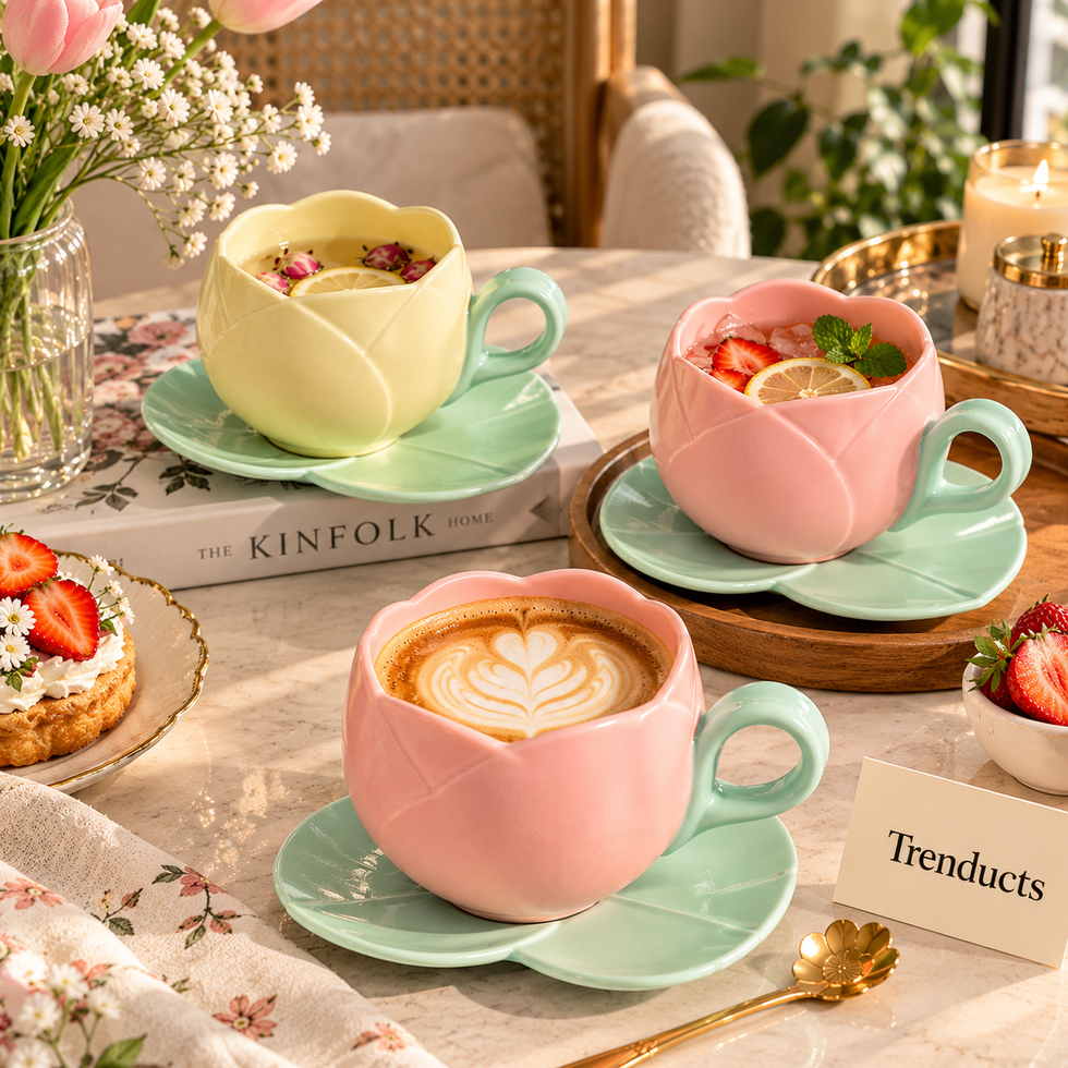 Tulip Cup and Saucer Set with Leaf-Shaped Saucer