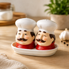 Ceramic Chef Salt & Pepper Shaker Set with Tray