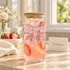 Bow Glass Sipper with Bamboo Lid & Glass Straw – Aesthetic Coquette Drinkware