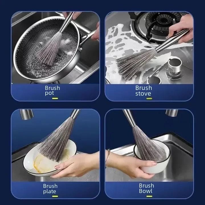 Stainless Steel Pot Brush - Long Handle Kitchen Scrubber