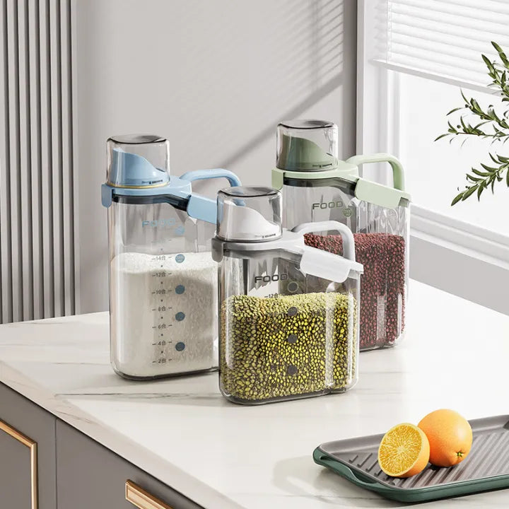 Premium Cereal Dispenser - Grain Jar with Measuring Cup