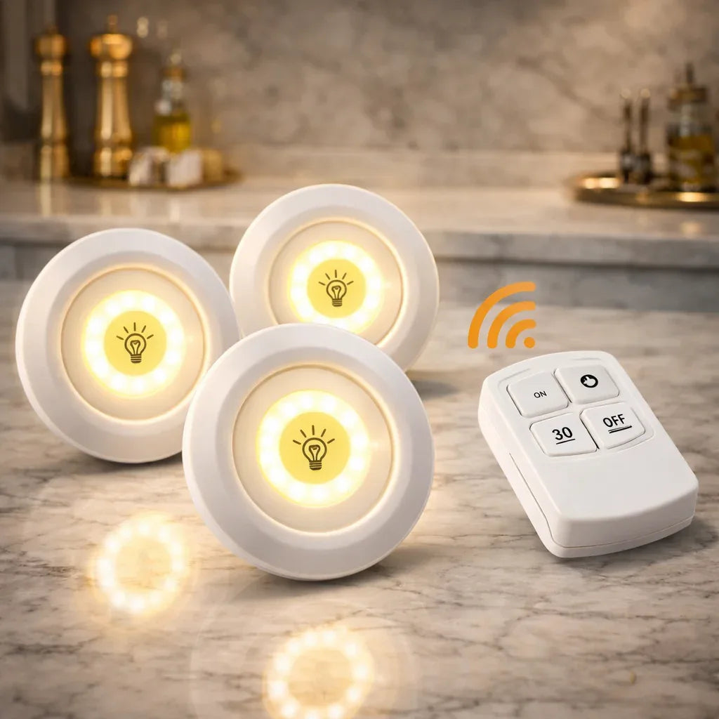 Pack of 3 Wireless LED Night Lights with Remote Control - Ultra-Bright - Clarify.pk