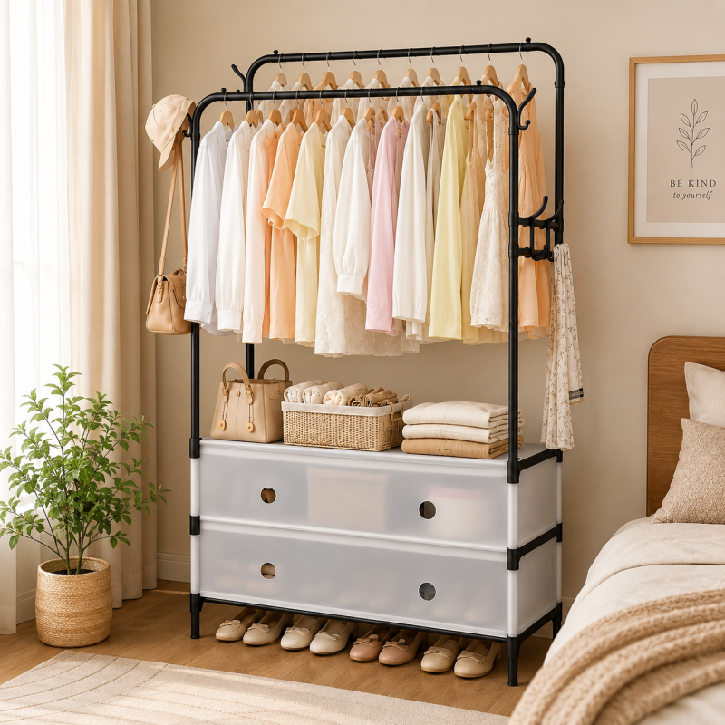 Double Rod Floor-to-Ceiling Coat Rack