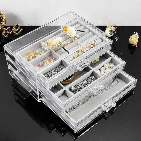 Acrylic Jewelry Organizer with 3 Drawers for Stylish Storage - Clarify.pk
