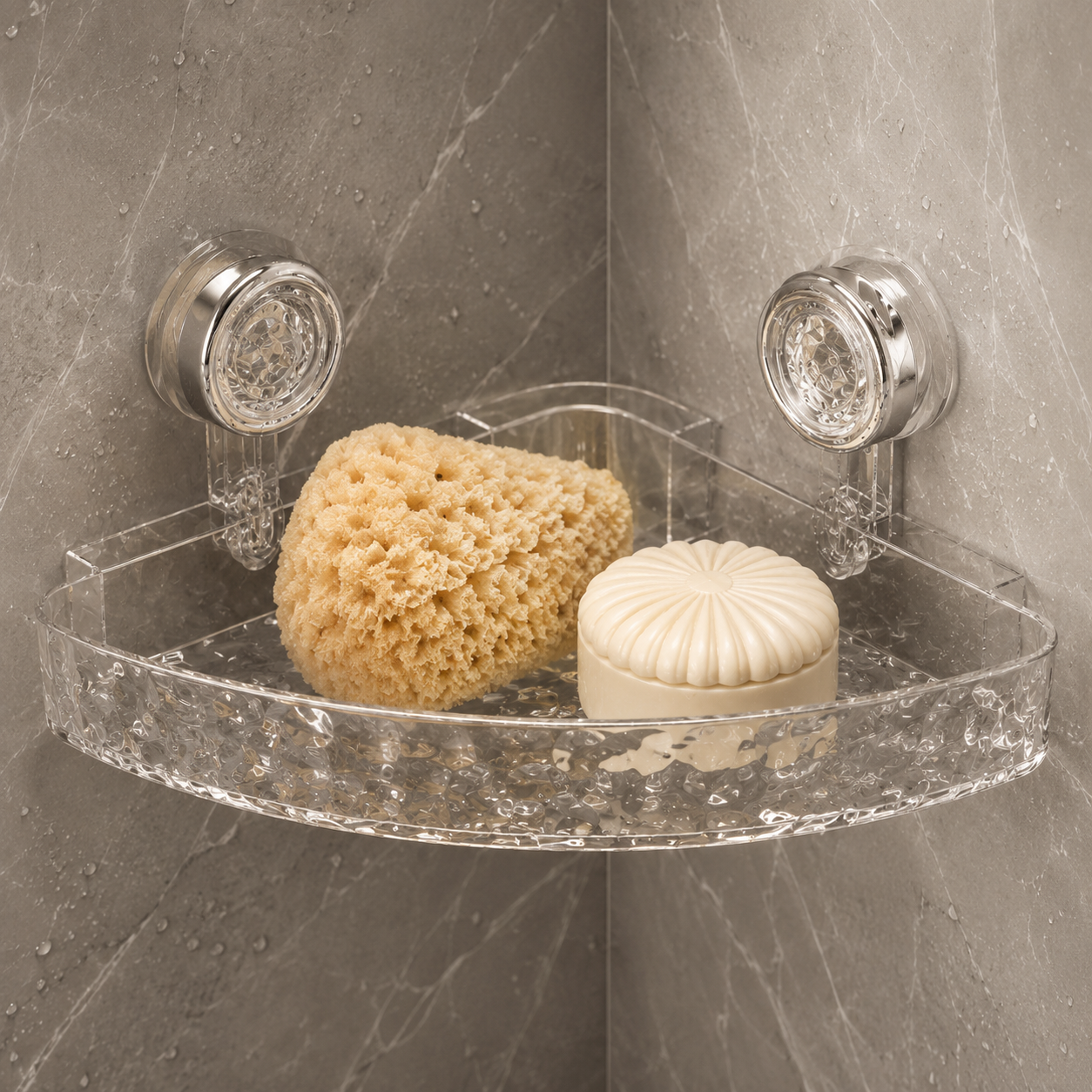 Acrylic Corner Suction Shelf – Drill-Free Bathroom Corner Bathroom Shelf