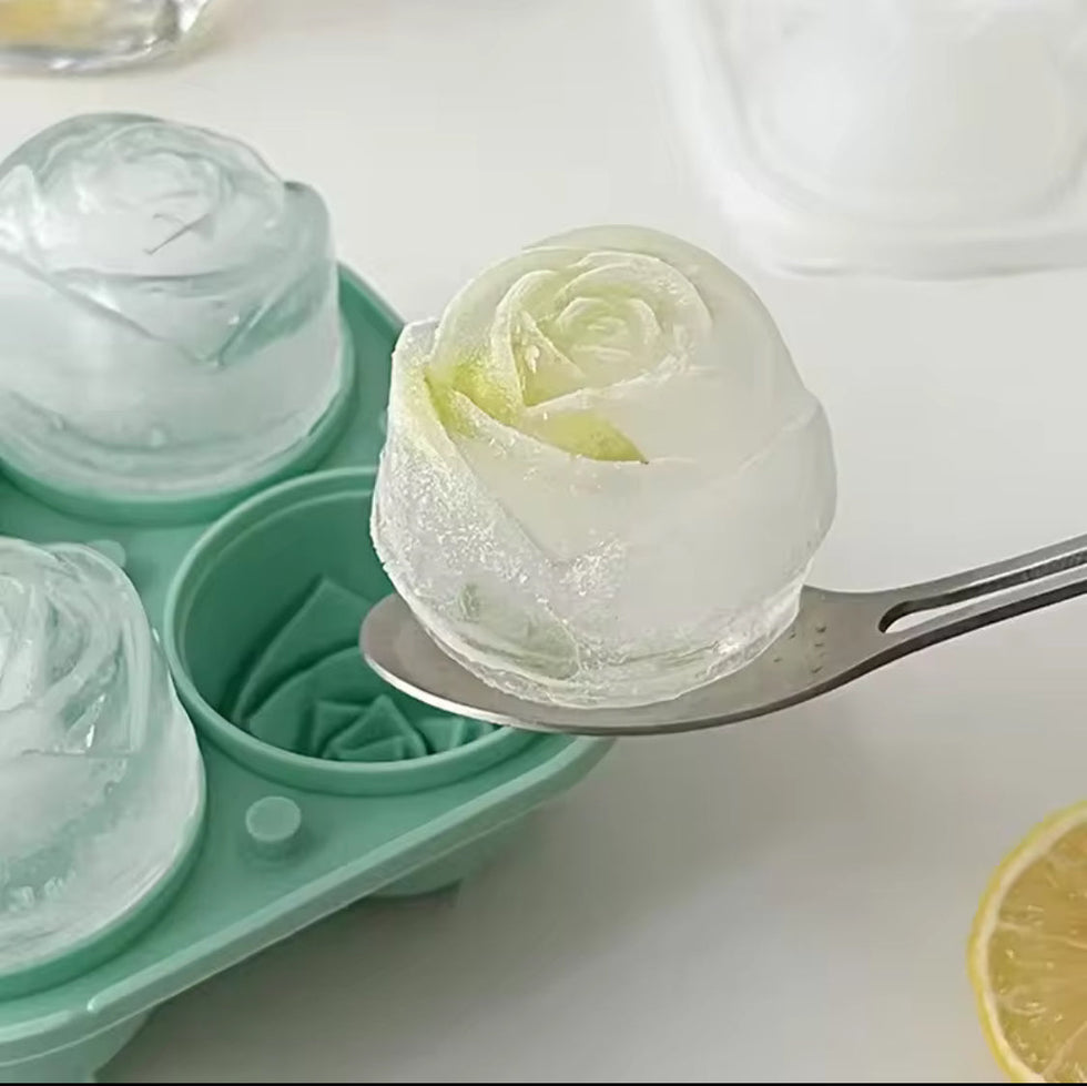 Silicone Rose Ice Mold - Flower Shaped Ice Cube Maker & Large Ice Ball Mold for Drinks