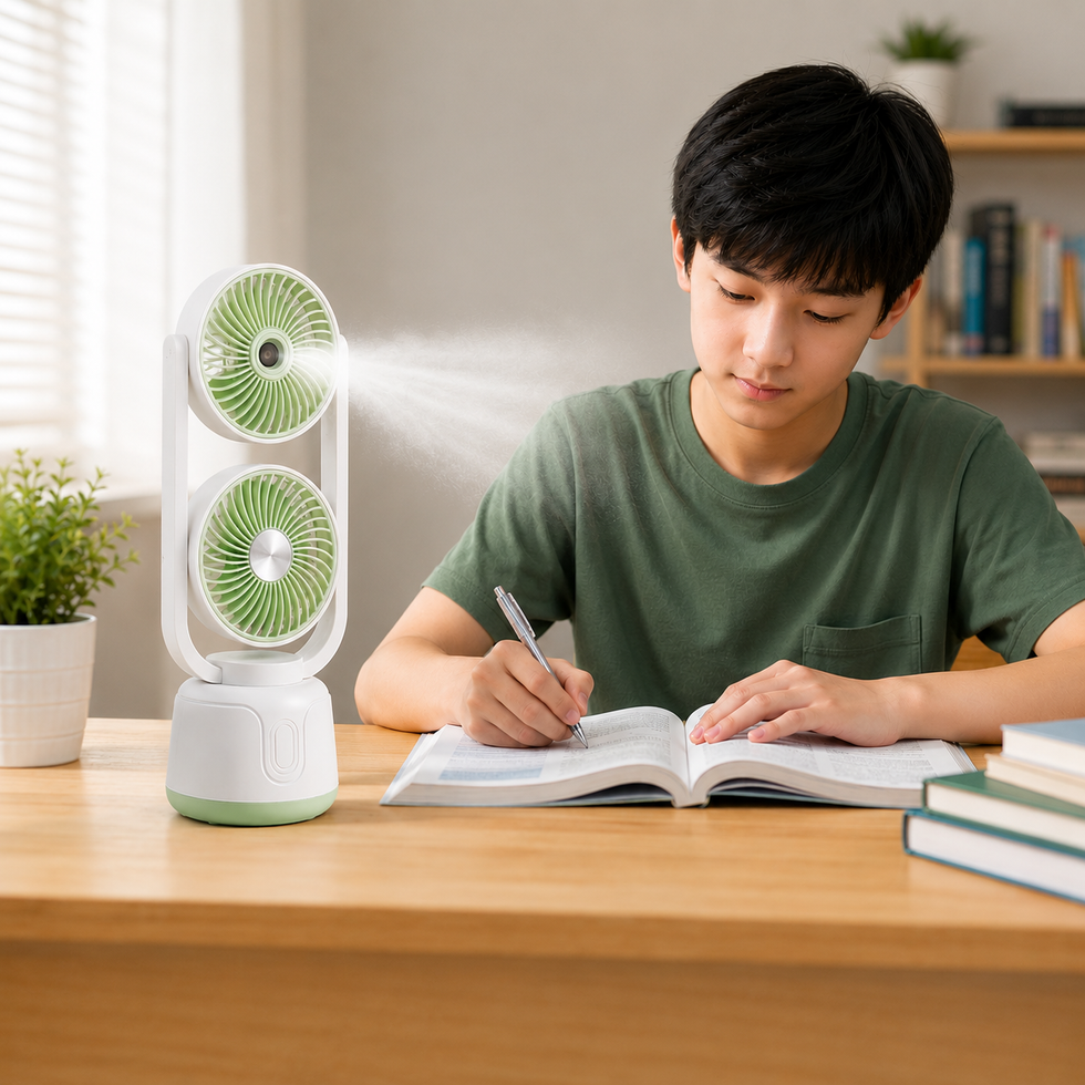 Dual-Head Cooling Mist & Fan – 2-in-1 USB Rechargeable Personal Humidifier Fan