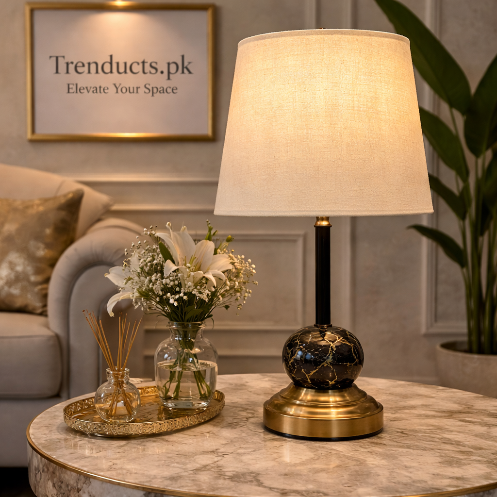 16-Inch Metal Brass & Marble-Finish Table Lamp (each)