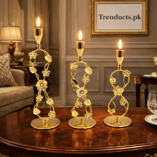 3-Piece Elegant Floral Metal Candle Stand Set