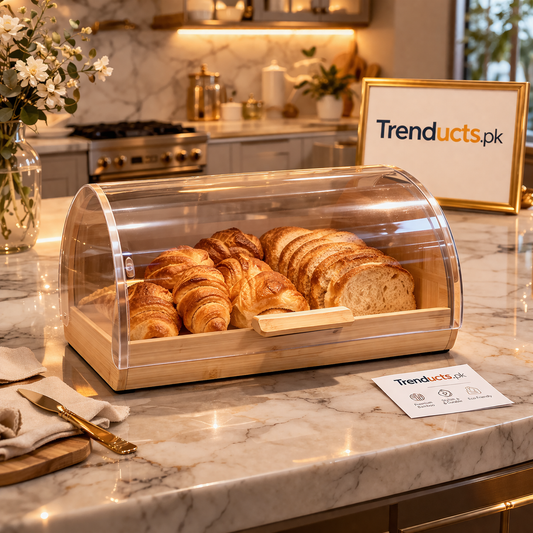 Bamboo Bread Box with Transparent Acrylic Roll-Top Cover