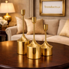 3-Piece Modern Chrome Golden Pillar Candle Stand Set