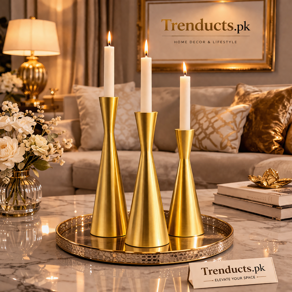 3-Piece Antique Gold Metal Taper Candle Stand Set