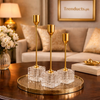 3-Piece Modern Gold Metal & Crystal Cube Candle Stand Set