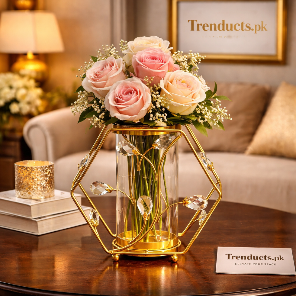 Hexagonal Gold Botanical Metal Vase & Candle Holder