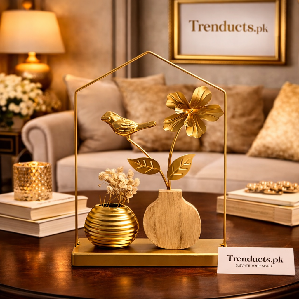 Golden Bird & Floral House-Frame Table Decoration