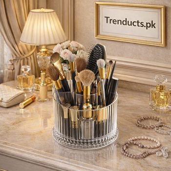 360° Rotating Ribbed Transparent Makeup Brush & Cosmetic Organizer