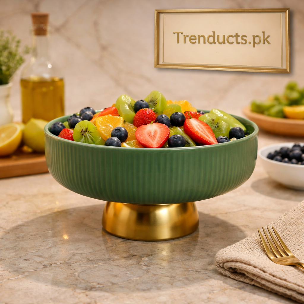8-Inch Elegant  Ribbed Bowls with Golden Pedestal Base