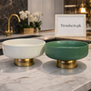8-Inch Elegant  Ribbed Bowls with Golden Pedestal Base