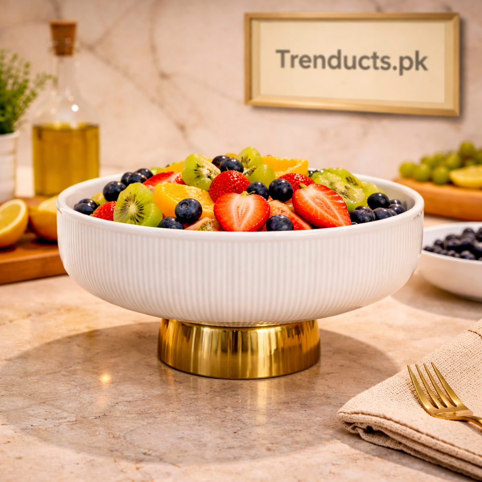 10-Inch Elegant Ribbed Bowl with Golden Pedestal Base (Premium Quality)