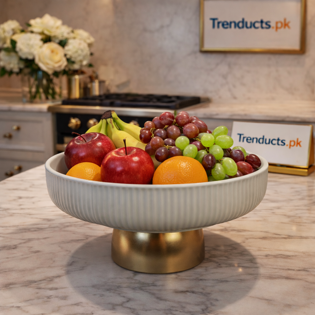 10-Inch Elegant Ribbed Bowl with Golden Pedestal Base (Premium Quality)