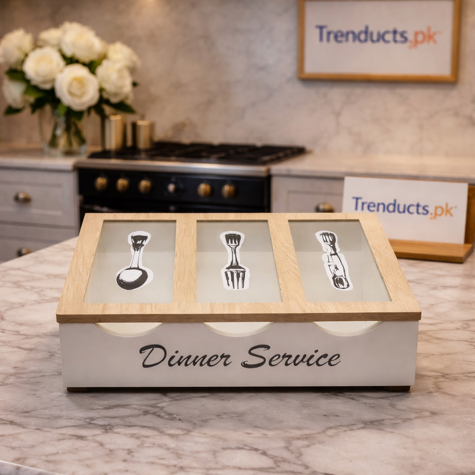 Premium Wood MDF Dinner Service Cutlery Organizer with Glass Windows