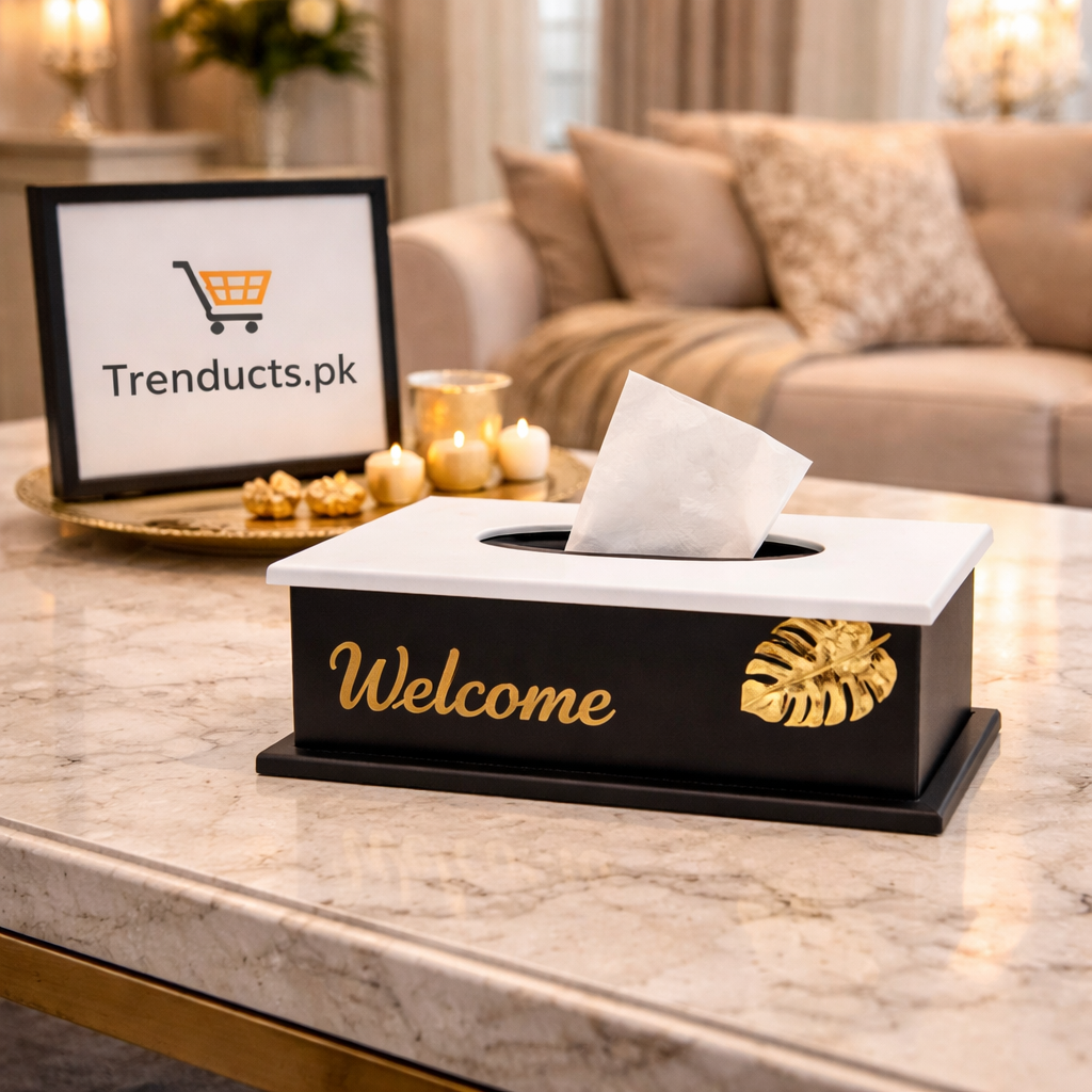 Modern Luxury Wood MDF "Welcome" Tissue Box Cover