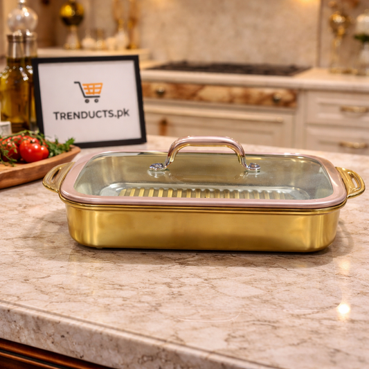 Premium Golden Chafing Dish with Glass Lid